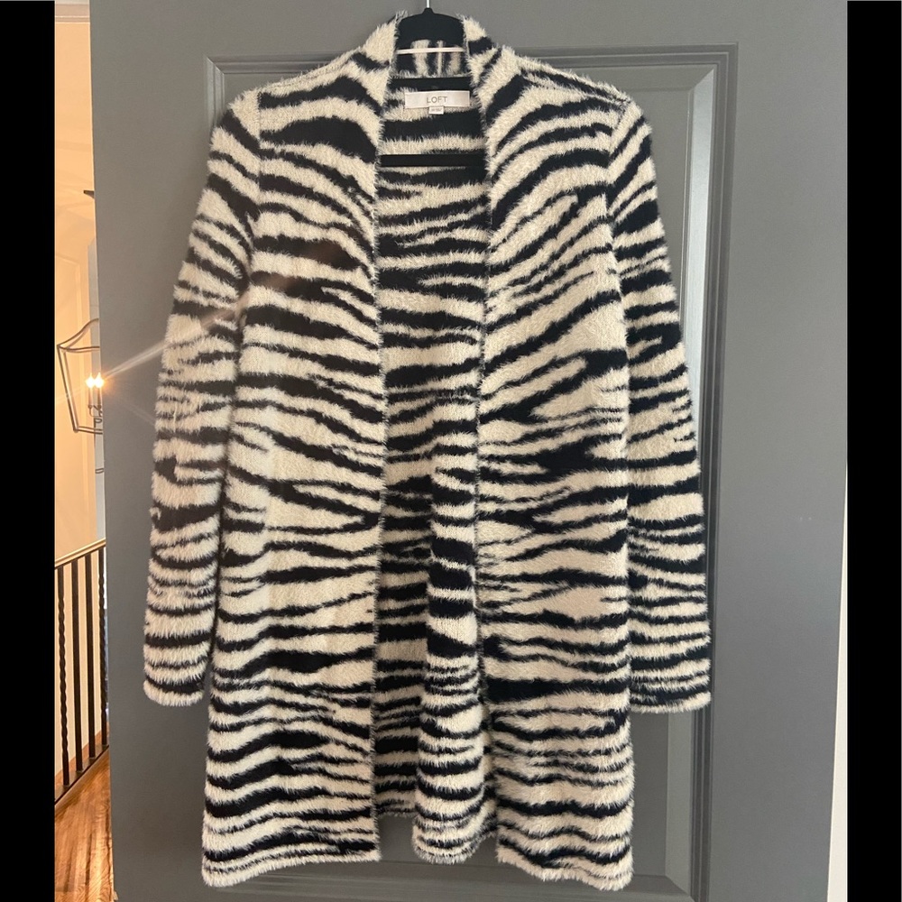 LOFT zebra fuzzy cardigan